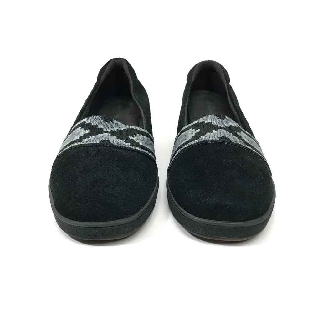Grasshoppers Suede Ortholite Wedge Loafer Women's Size 8M Black Aztec Casual